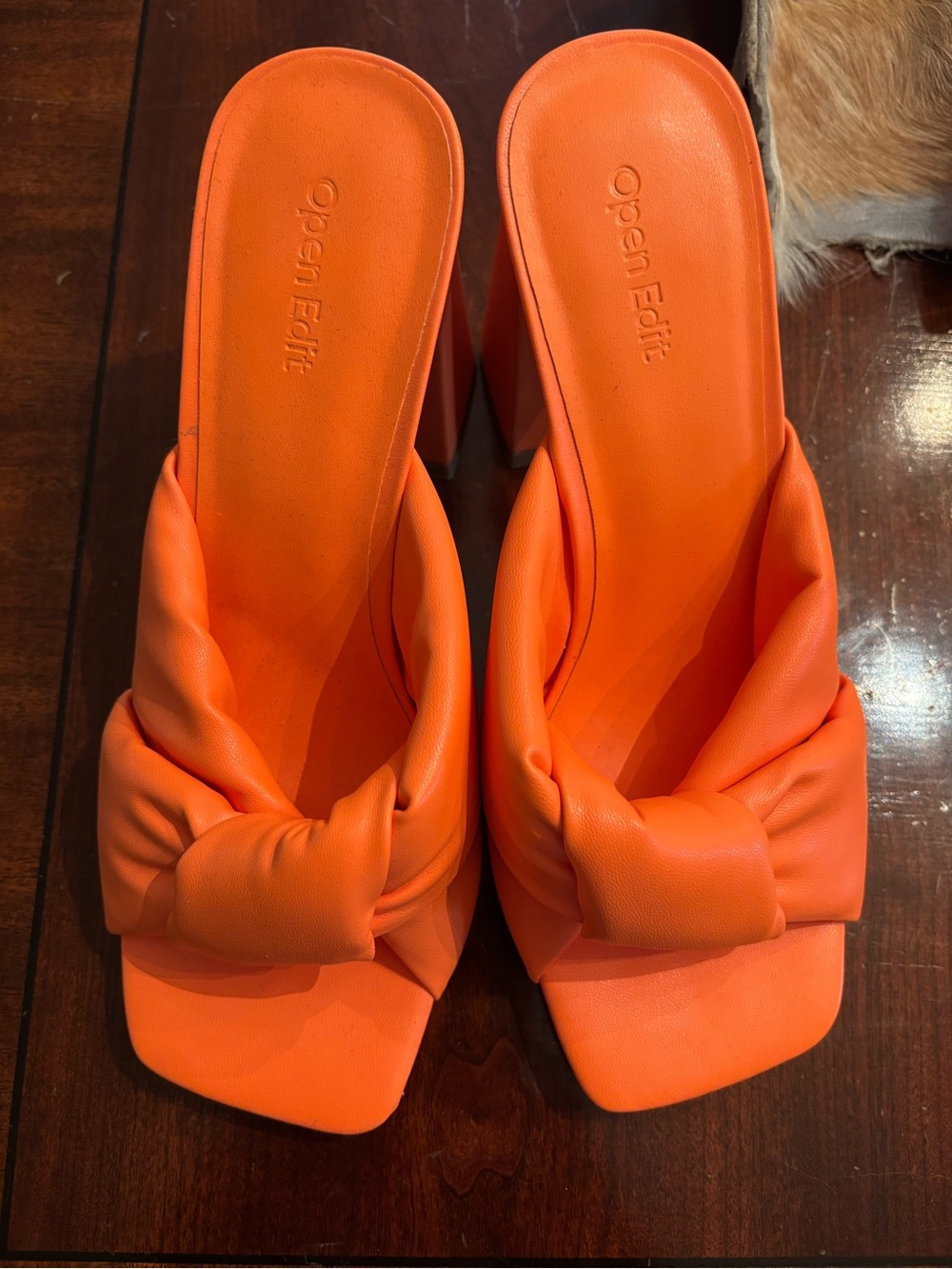 Open Edit Orange Knot Slip-On Block Heels - Picture 2 of 5